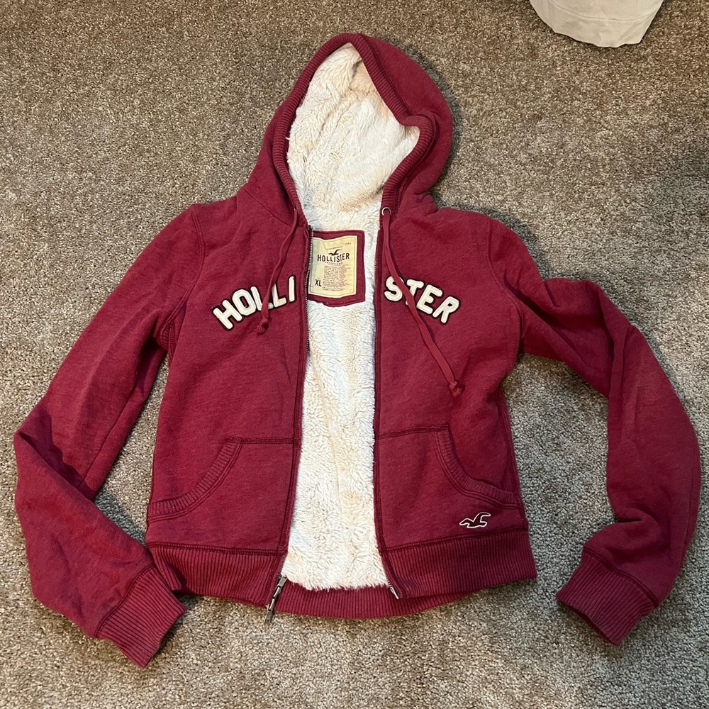 Hollister Burgundy Jacket with Cream Sherpa